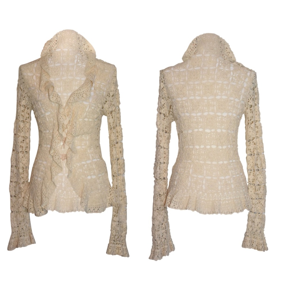 Hand Knit Ralph Lauren Crochet Cardigan Size Small - Picture 2 of 8